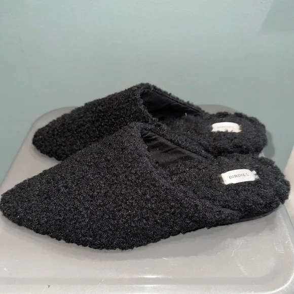 Birdies The Lark Black shearling fuzzy slide mules size 7.5 - Picture 2 of 6